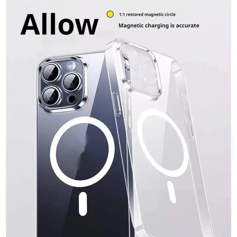 Crystal transparent magnetic phone case with frosted finish for Apple iPhone 15 and 16 series