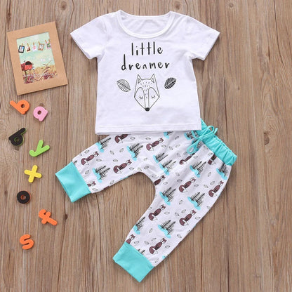 Newborn baby clothes set in 100% cotton, includes T-shirt and pants for ages 0-24 months