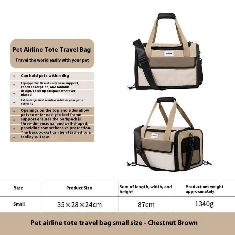 Portable one-shoulder cat bag nylon pet air tote chestnut brown carrier for small pets
