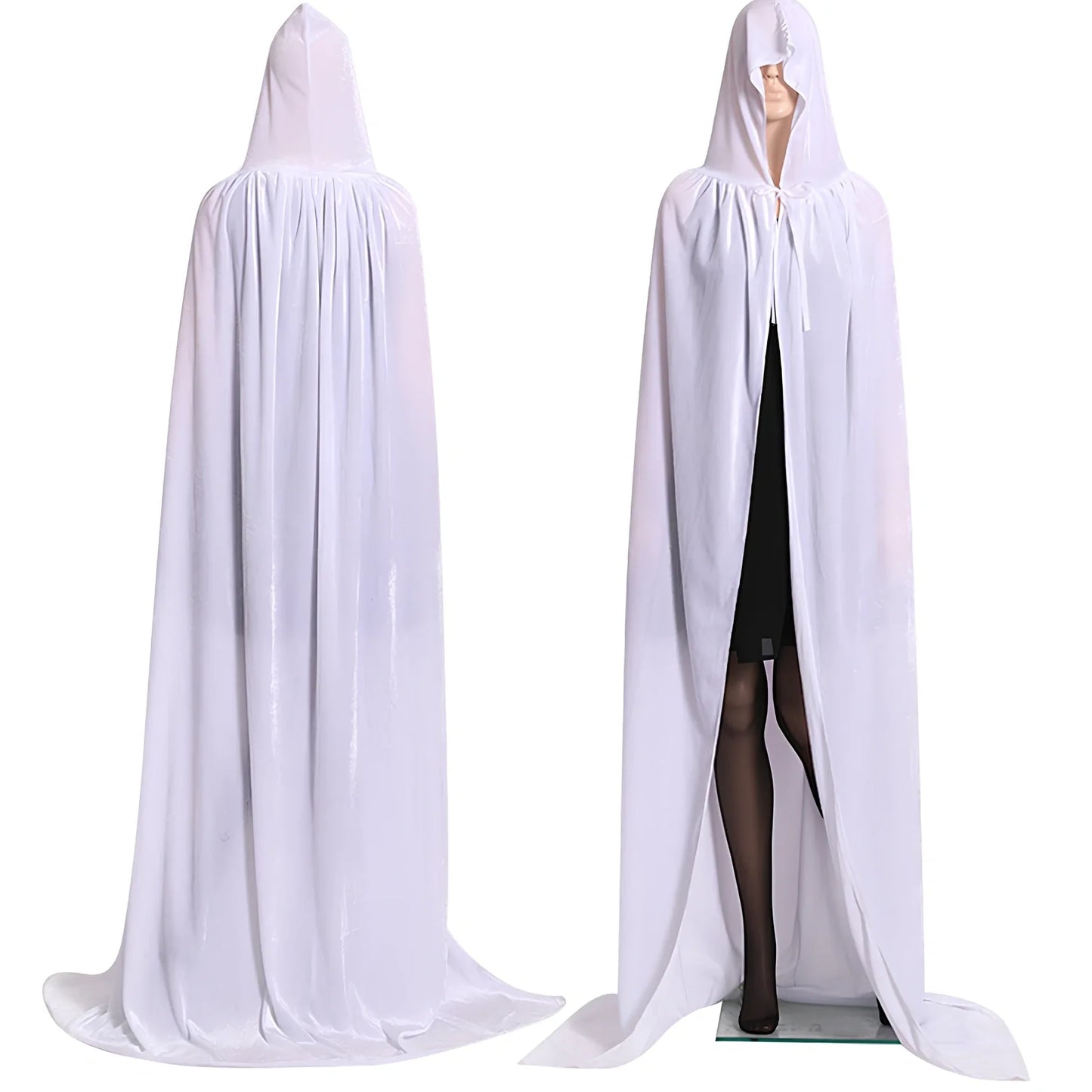 Golden velvet Halloween cloak in purple, 130 cm length with 48 cm hood and neck tie for wizard cosplay
