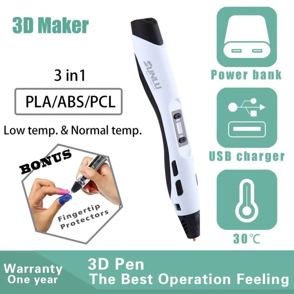 Plastic 3D printing pen 18cm long in black for 3D painting and graffiti