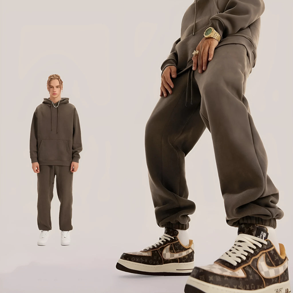 Men's cotton velvet sweatpants with ankle banded design in solid colours