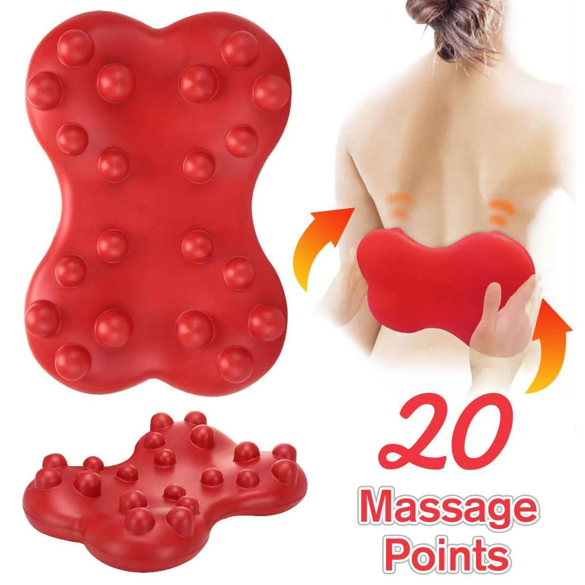 Relax Back Massager Pillow for spine pain relief, red polyurethane, 330x240x70mm