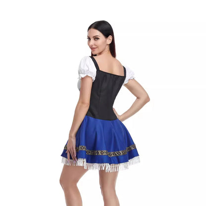 Halloween Maid Uniform Barmaid Dress in classic design with ribbon accessory