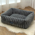Large square pet bed for dogs with removable cloth cover in gray, non-slip base, size L