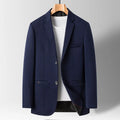 Spring men's tailored collar suit in blue, polyester non-ironing fabric, long sleeves, light business style