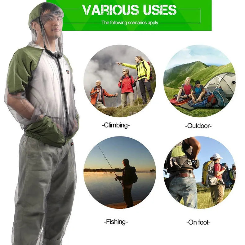 Men's gray anti-mosquito mesh plaid coat for outdoor sports with quick-dry fabric