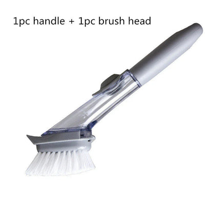 2-in-1 kitchen cleaning brush with removable head and long handle for efficient cleaning