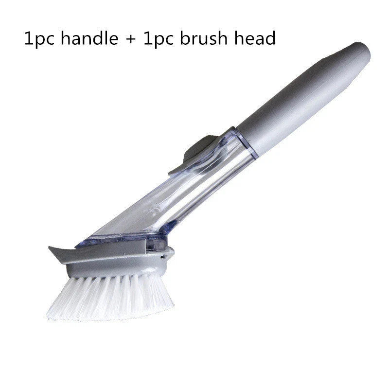 Versatile long-handled kitchen cleaning brush with removable brush and sponge heads