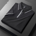 Men's lapel silk business casual top in slim fit with short sleeves and cotton blend fabric