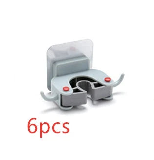 Nail-free multi-function traceless mop holder with double hooks for organizing cleaning tools