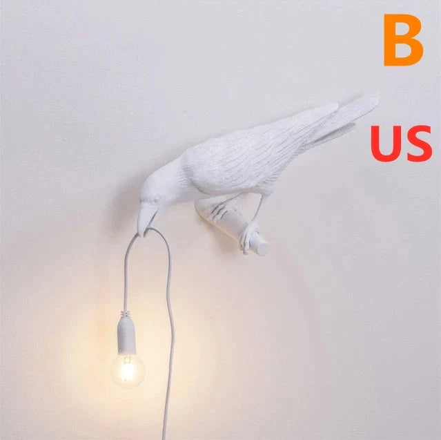 Auspicious Bird Resin Wall Lamp in white or black, featuring a unique bird design and G45 holder
