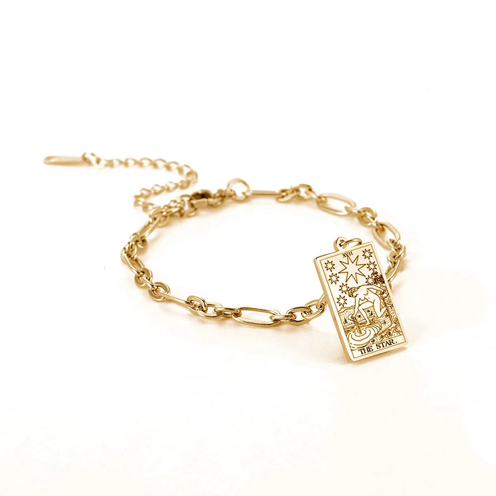 12 Tarot Card Series Stainless Steel Bracelet with 18K Gold Plating