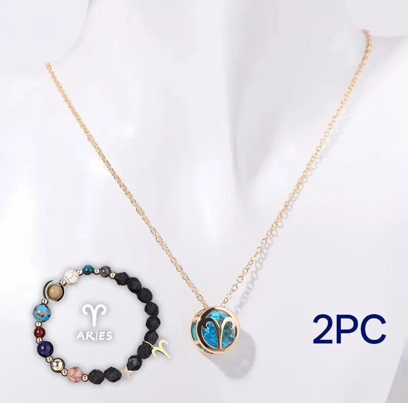 Handmade natural stone beaded necklace and matching bracelet set on a plain background.
