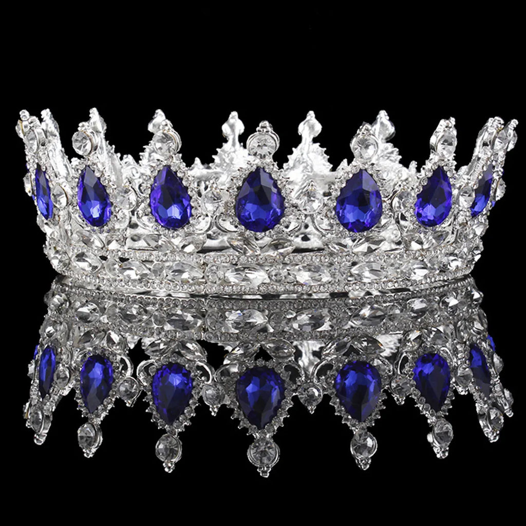 Baroque bridal crown headdress with rhinestones, alloy construction, 12.5cm diameter, gold finish
