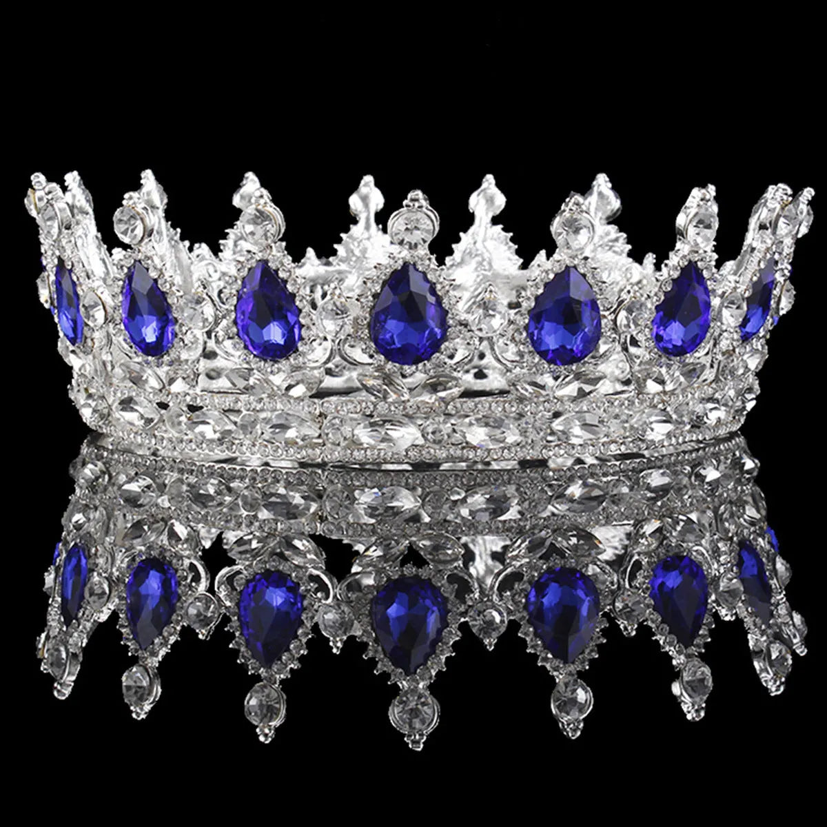 Baroque bridal crown headdress with rhinestones, alloy construction, 12.5cm diameter, gold finish