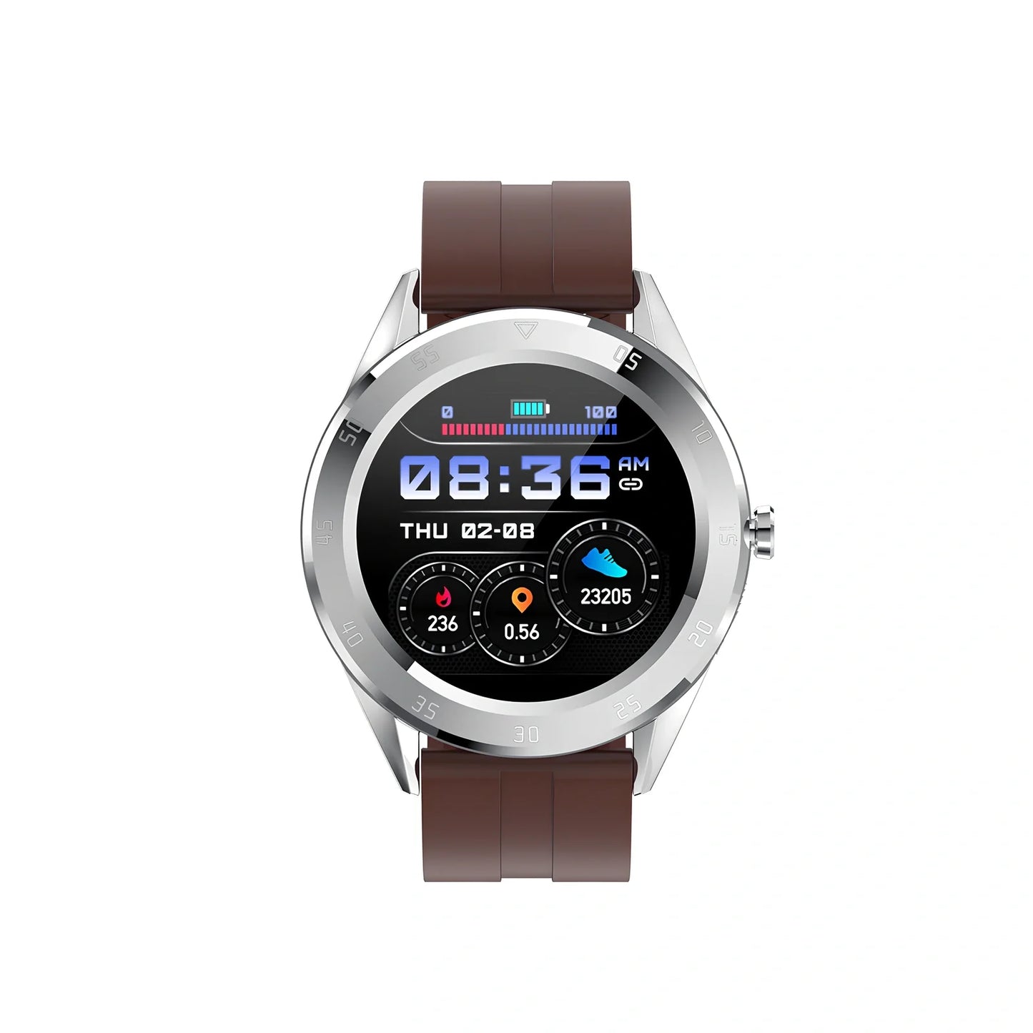 Black 1.2-inch pedometer watch with silicone strap, heart rate sensor, and 32GB storage for step tracking