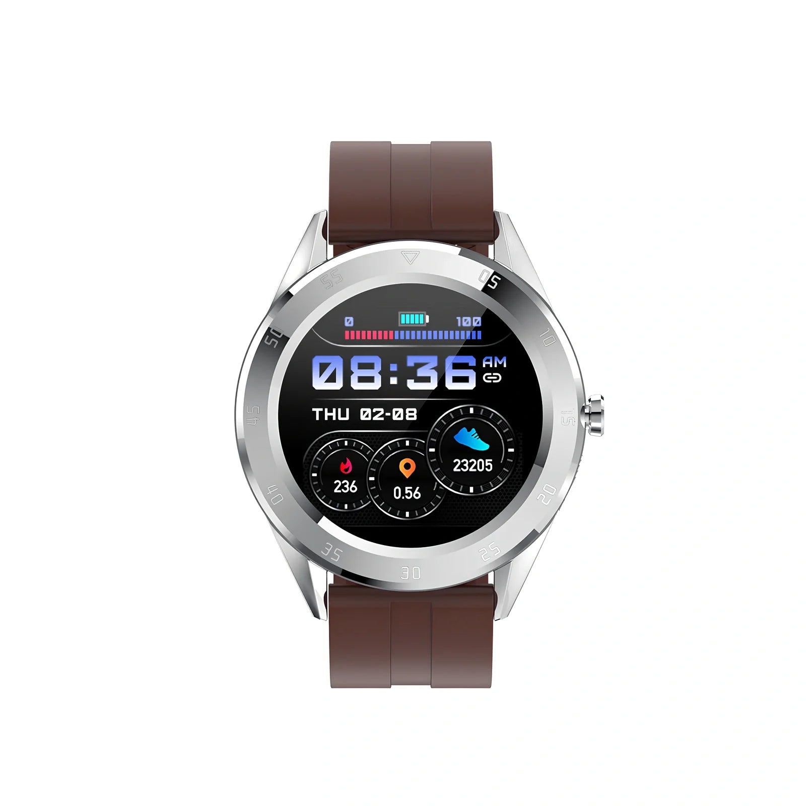 Black 1.2-inch pedometer watch with silicone strap, heart rate sensor, and 32GB storage for step tracking