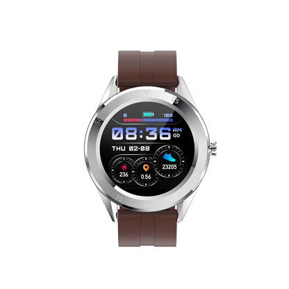 Black 1.2-inch pedometer watch with silicone strap, heart rate sensor, and 32GB storage for step tracking