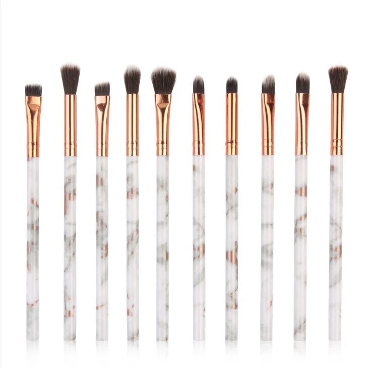10-piece marble makeup brush set with 5 large and 5 small brushes for precise beauty application