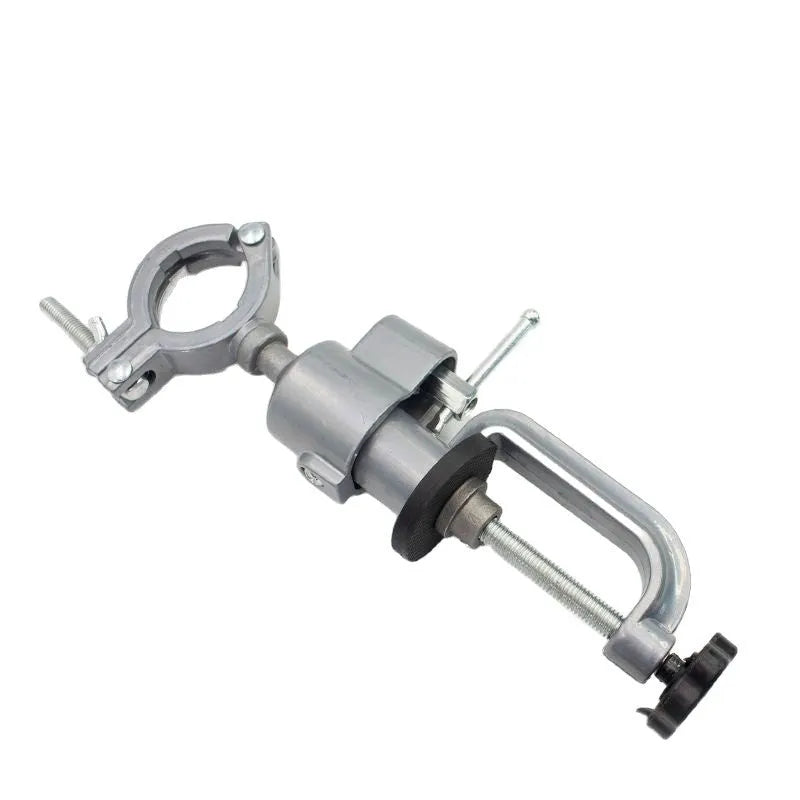 Small flat bracket type clamp-on bench vise with 360-degree rotating head