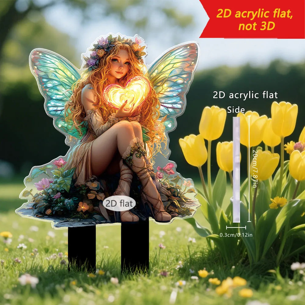 Elf fairy carrying lantern 2D acrylic outdoor lawn floor outlet decoration in garden setting