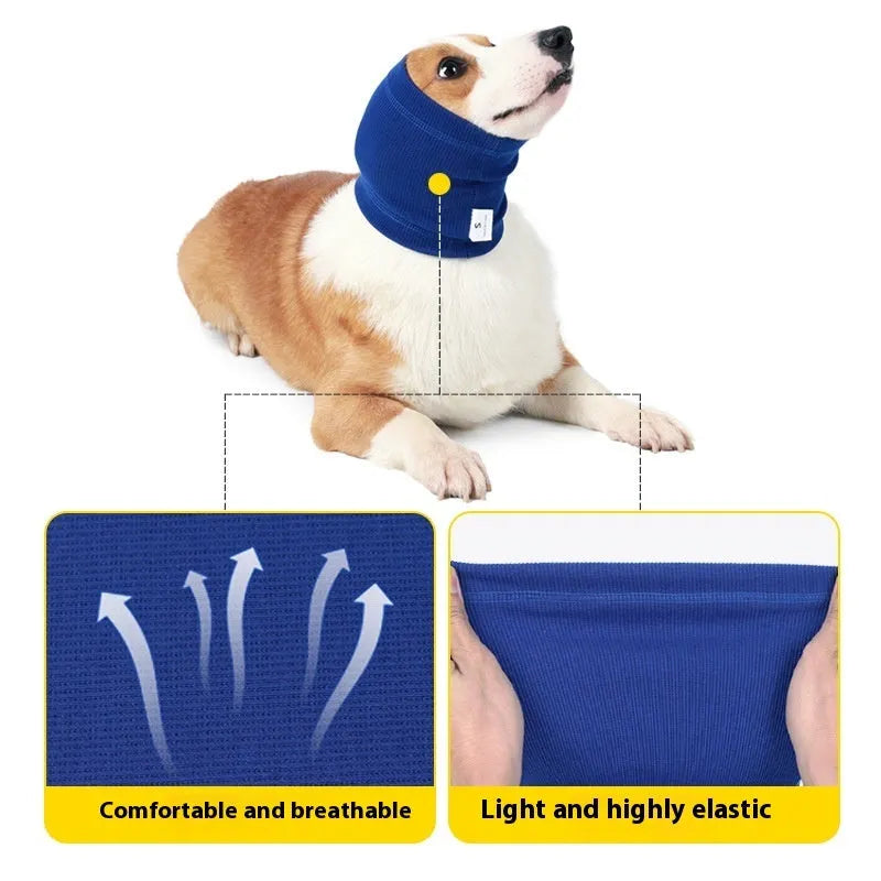 Blue or grey polyester headband scarf for dogs available in small, medium, and large sizes