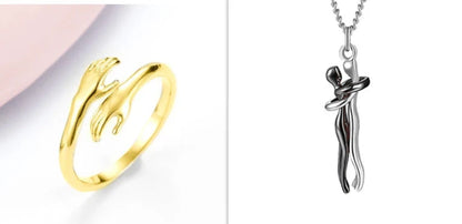 Adjustable Alloy Hands Hug Ring in silver and gold with geometry design