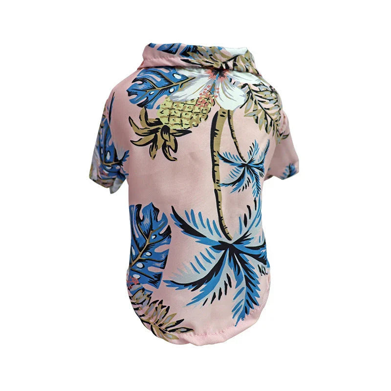 Breathable chiffon dog shirt with tropical pineapple and palm tree patterns