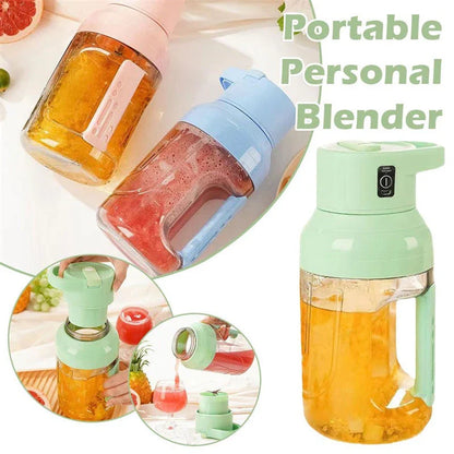 Portable electric juice blender with 50 oz capacity, double handles, and USB rechargeable design for on-the-go convenience