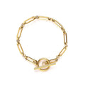 Stainless steel Chopin chain necklace and bracelet set in gold finish on white background