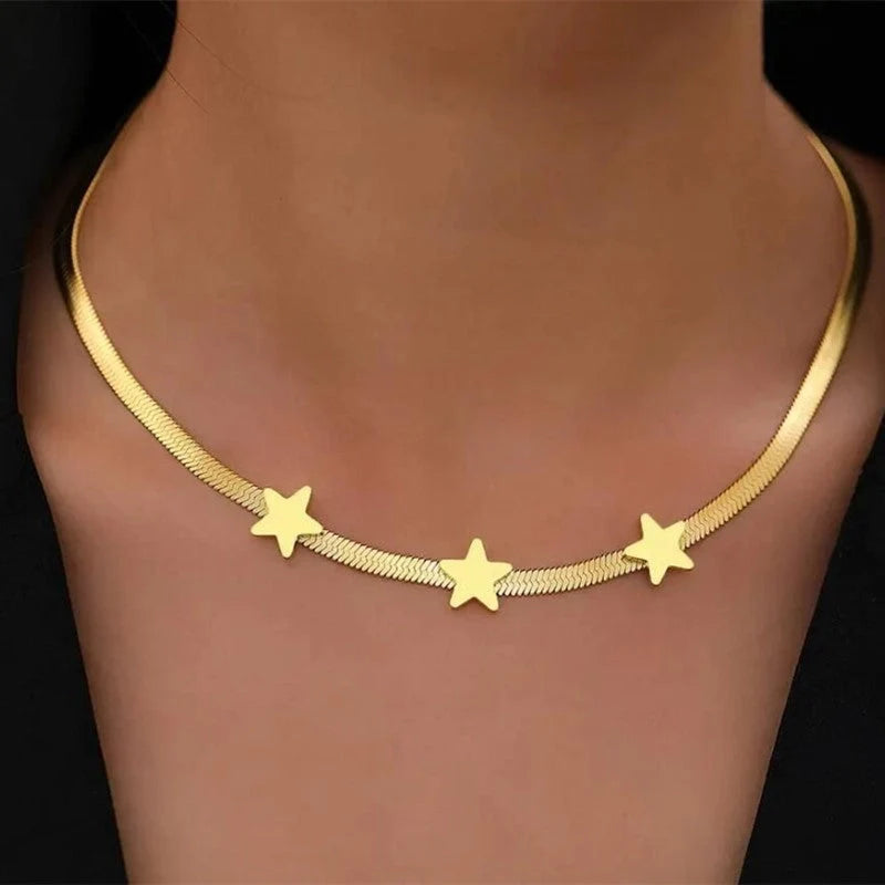 Gothic blade snake chain star choker in gold stainless steel for women