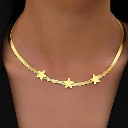 Gothic blade snake chain star choker in gold stainless steel for women