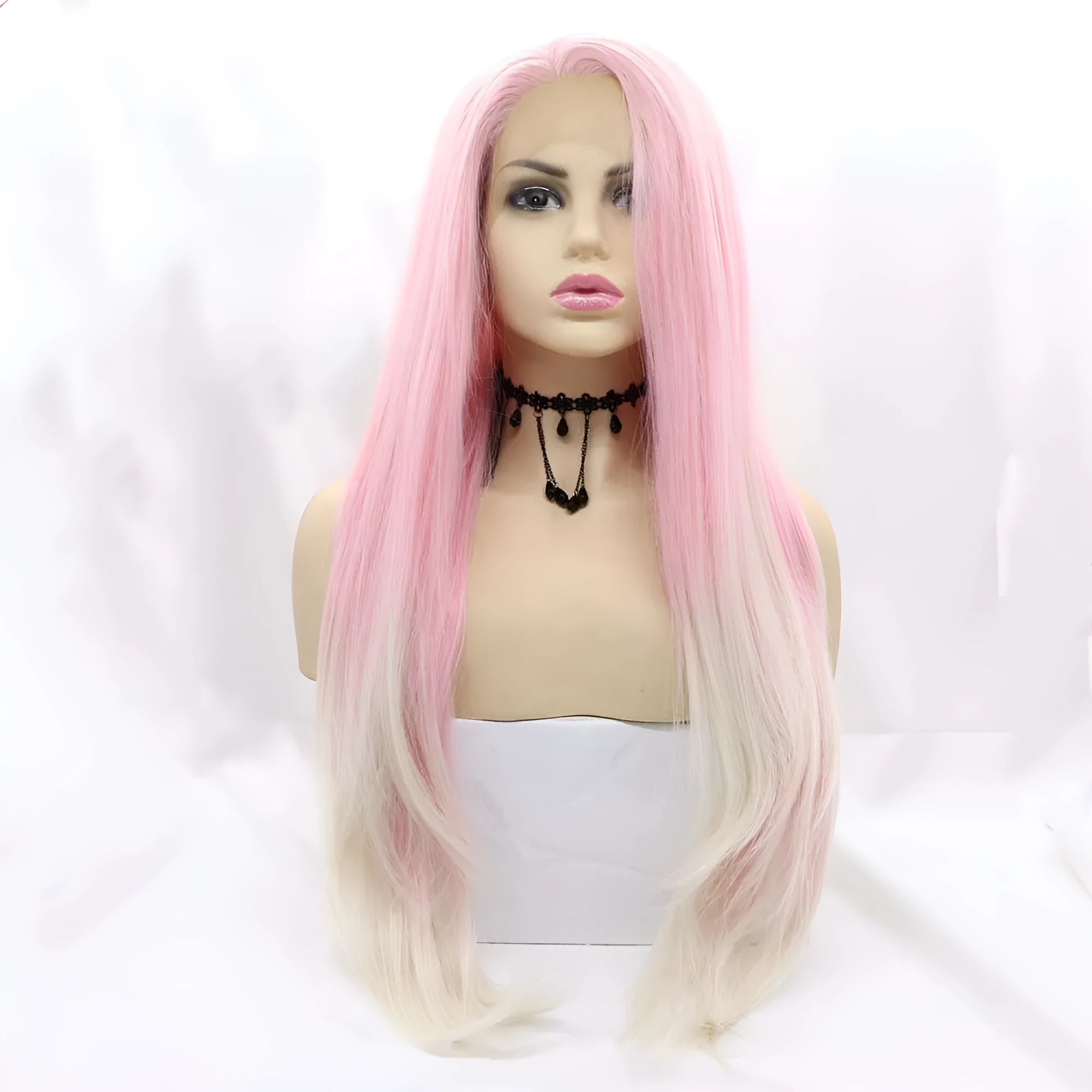 Pink gradient big wave fluffy synthetic wig with high temperature wire construction