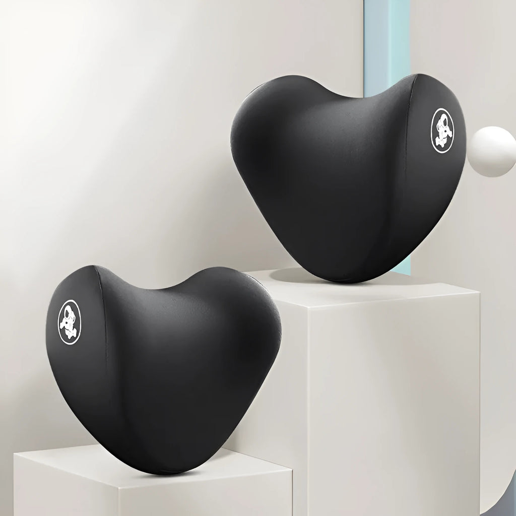 Heart-shaped memory foam car pillow set with cotton cover showing headrest and lumbar support pillows
