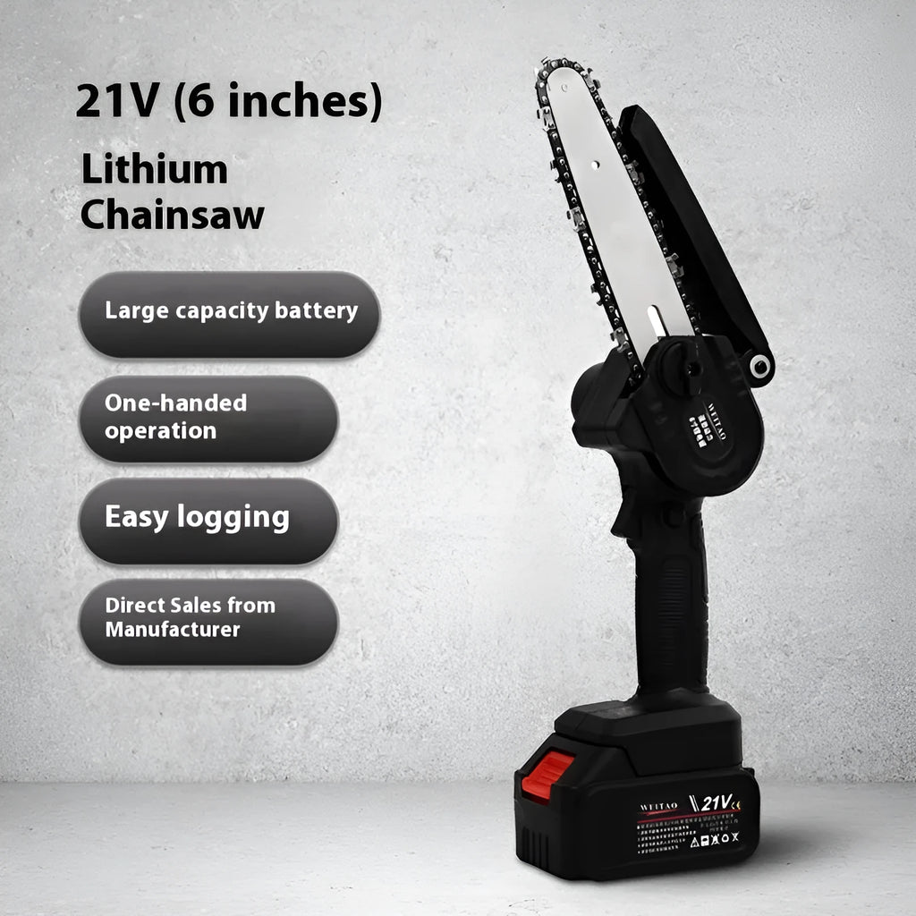Mini one-hand wireless 4-inch aluminium chainsaw with rechargeable lithium battery for branch cutting