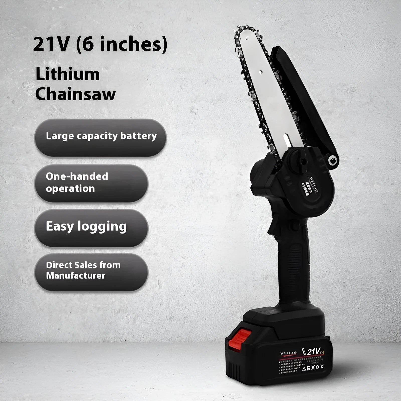 Mini one-hand wireless 4-inch aluminium chainsaw with rechargeable lithium battery for branch cutting