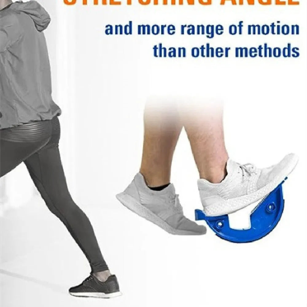 Royal blue lower leg tension plate stretcher with a diagonal pedal on a grey floor.