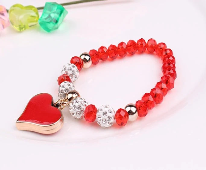 Elastic Crystal Heart Bracelet in various colours with heart-shaped crystals