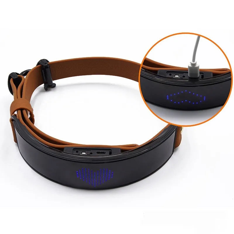 LED display collar dog harness in leather with four-color light for pet safety