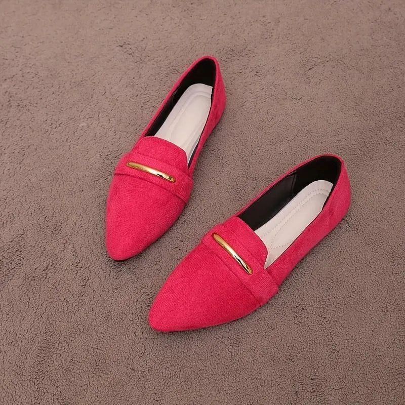 Women's casual flat pointed toe pumps in black, no heel, with middle mouth cutting depth 7-11cm