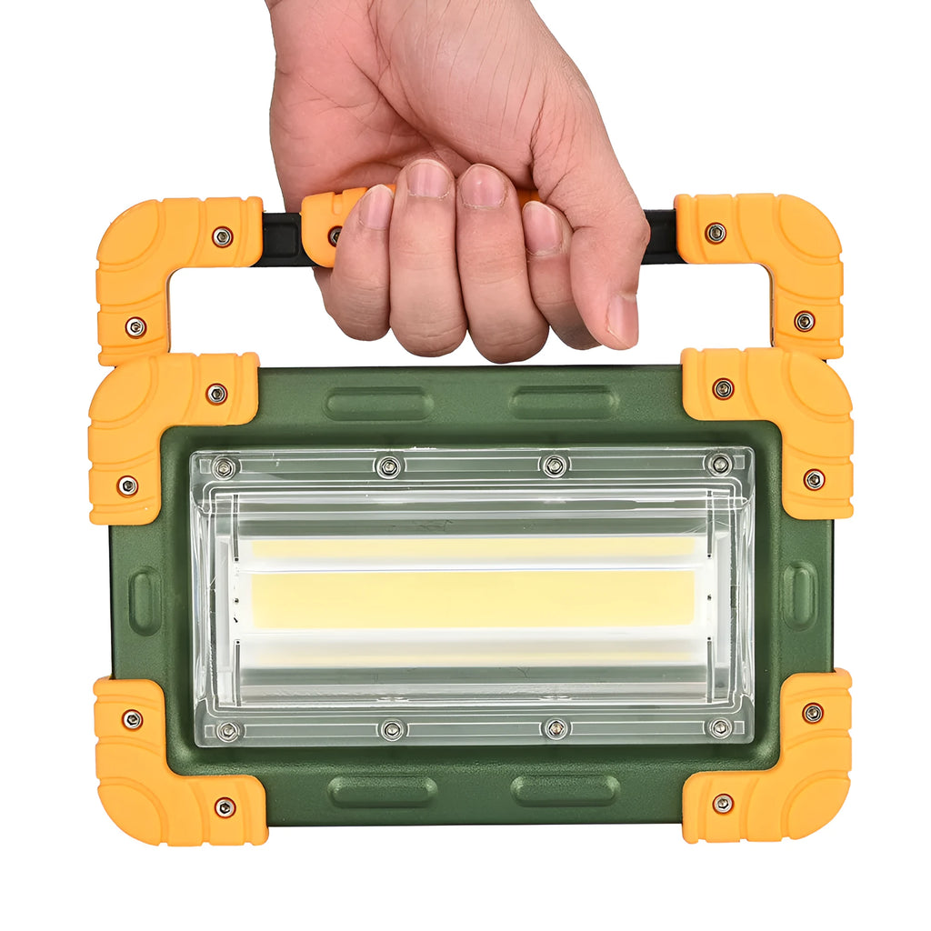 Yellow aluminium alloy 50W COB work light with wide beam and USB charging cable
