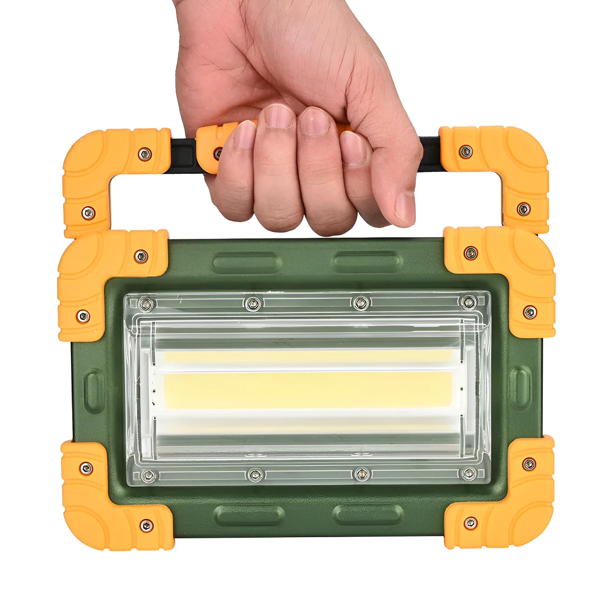 Yellow aluminium alloy 50W COB work light with wide beam and USB charging cable