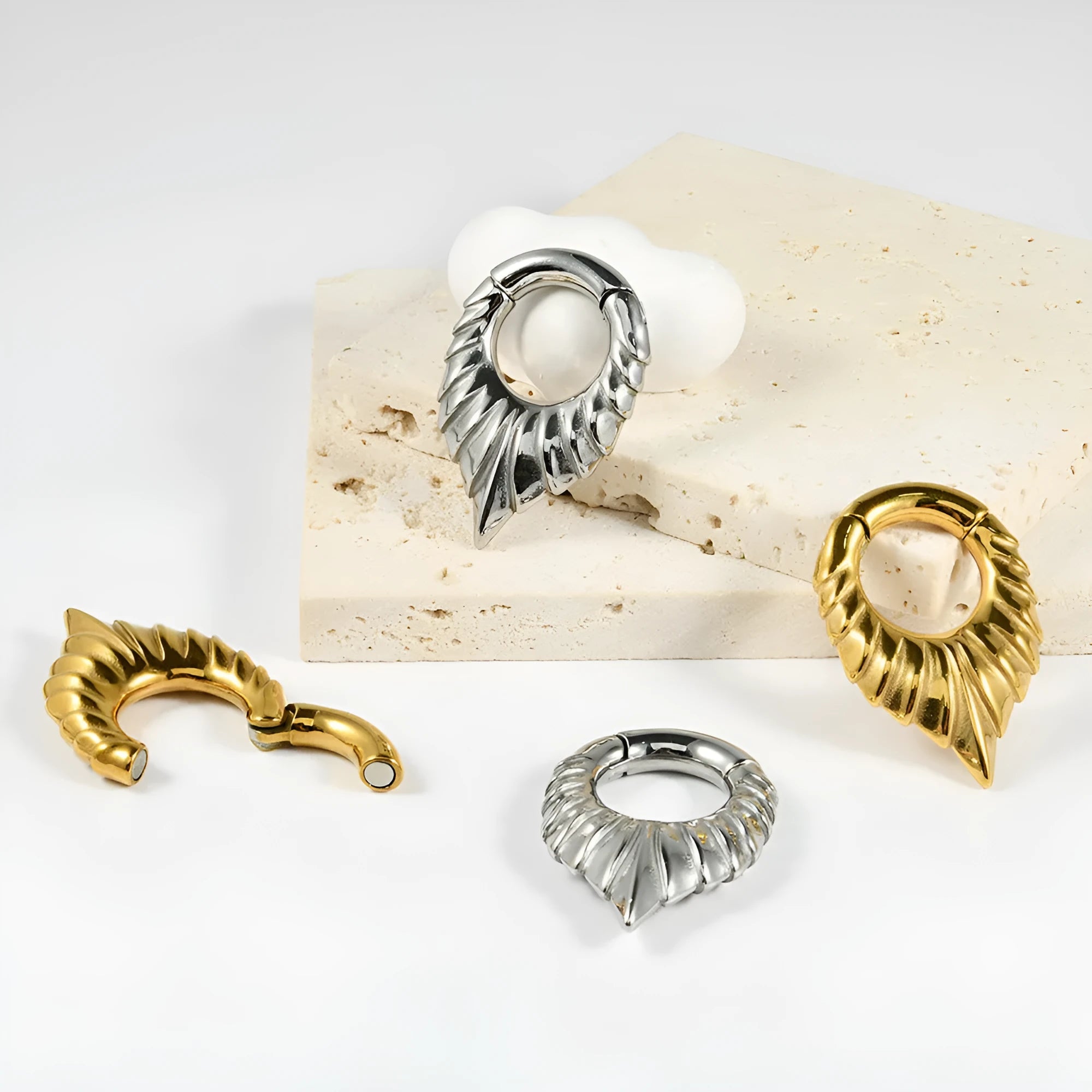 Stainless steel drop-shaped ear extender with totem pattern in four colour styles