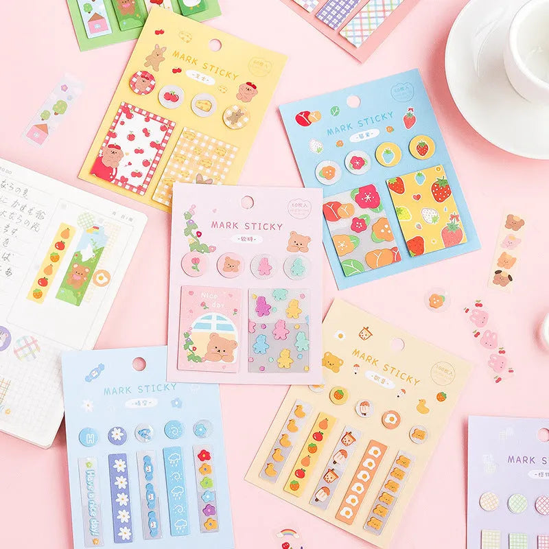 PVC index stickers in twelve colours including cream, berry, and milkshake for notebook organisation