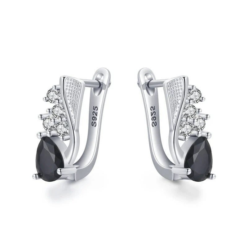 Korean style black drop-shaped earrings with micro rhinestone detailing, elegant women's accessories