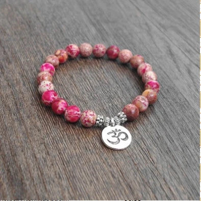 Handmade matte amazonite stone strand bracelet with OM and lotus charms