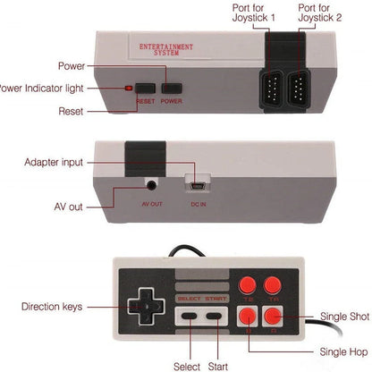 620 Classic Games Console with two joystick controllers on a wooden table