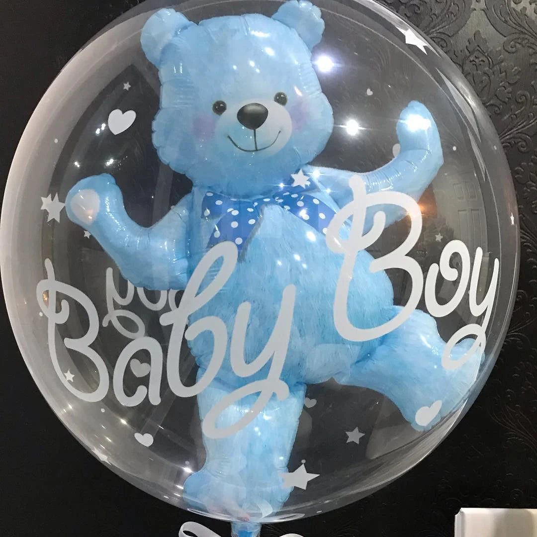 Bear transparent lifting balloon in pink and blue, durable nylon material, 59X69 cm