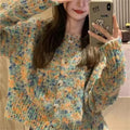 Retro rainbow knitted cardigan in toothbrush hair fabric with ice cream pink and green colour options